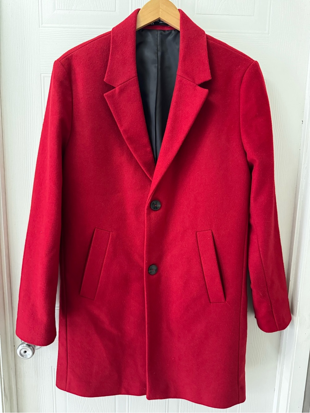 Zara 100% wool men’s Red Single-Breasted Pea Coat